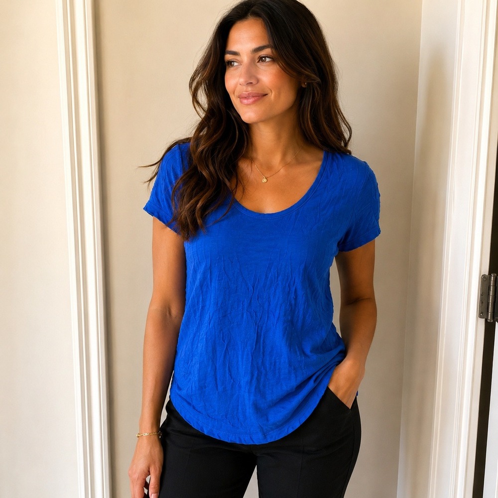Mango Basics Womens‎ Royal Blue Scoop Neck Short Sleeve T-Shirt Size Large L